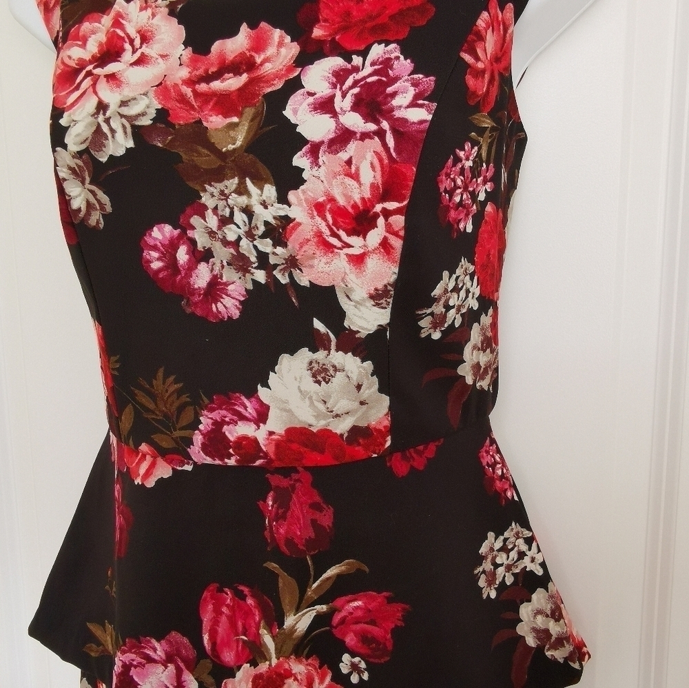 RICKI'S Red roses Dress cap sleeve peplum waist size small - Picture 8 of 11